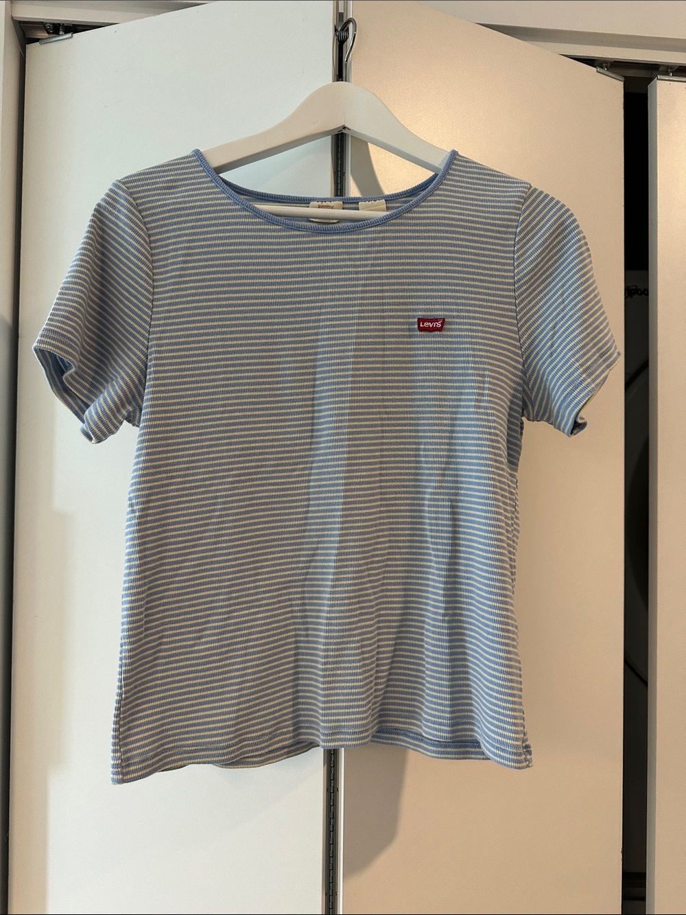 Levi's Light Blue & White Striped Tee with Logo Patch